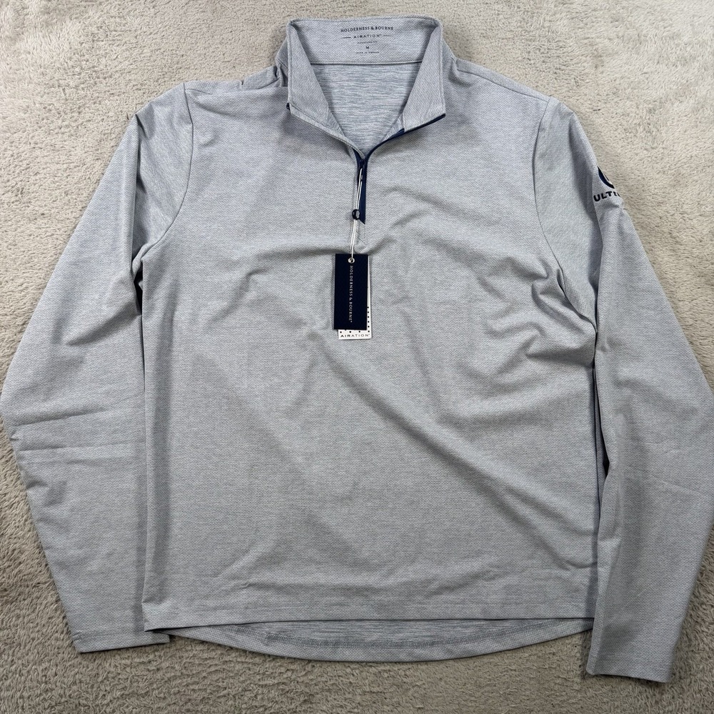 Holderness & Bourne Pullover Mens Medium Grey 1/4 Zip Airation Signature Fit